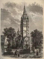 Ogival konst i sin nedgång - Notre-dame de Roscoff en bretagne - gravyr av 1800-talets din