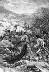 Laskarina Bouboulina, hjältinna i det grekiska frihetskriget - Skildring av den grekiska självständighetens hjältinna Bubulina (Bouboulina) Laskarina (1771-1825), gravyr från 1897 i «Journal des voyages»