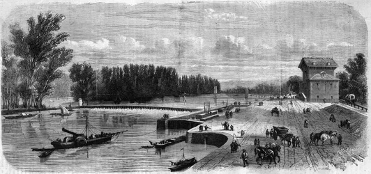 Suresnesdammen - gravering i ""Le Journal Illustrie""
