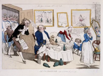 Le gourmand (måltid av Ludvig XVI och Marie Antoinette under flygningen till Varennes) - i "" Musée de la caricature""