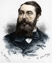 Leo Delibes (1836-1891), fransk musiker och kompositör. Trästick av Charles Baude efter Gaston Vuillier - i "" Le Monde Illustré"" av den 28 april 1883.