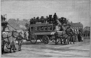 Paris omnibusar på 1800-talet: den moderna omnibussen - gravyr från 1892