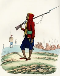 Emir Abd-el-Kaders lätta infanteri, motstånd från den franska armén i Afrika under Algerexpeditionen 1830. I”” Storia d