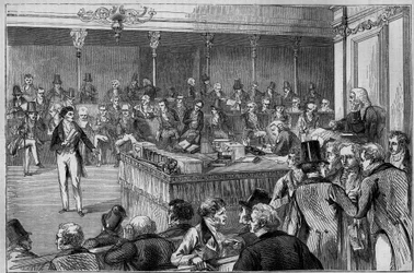 Lord John Russell (1792-1878) introducerar Reform Bill (Reform Act) i House of Lords 1832 (gravyr)