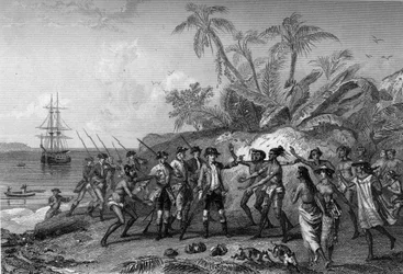 Louis Antoine Comte de Bougainville, fransk navigatör (1729-1811), närmar sig markisernas öar på Tahiti, 6 april