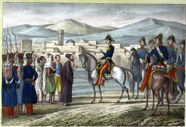 Louis Auguste, greve av Bourmont (Maréchal de Bourmont) (1773-1846) i Algeriet 1830. i "Ancient and Modern Algeria"" av Léon Galibert. Italiensk upplaga i 1846 färg.