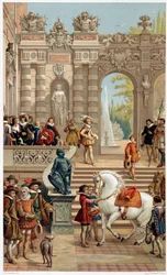Ludvig XIII vid hovet, vid 13 års ålder - på "" 1600-talet - Institutioner: bruk och kostymer, Frankrike 1590-1700"" av Paul Lacroix