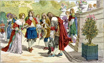 Ludvig XIV och hans hov i Versailles.
