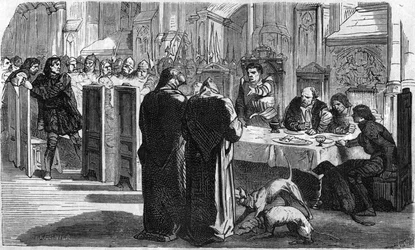 Louis de la Tremoille och hans fångar efter slaget vid Saint-Aubin-du-Cornier (1488). Gravyr av 1800-talet.