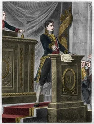 Lucien Bonaparte, fransk politiker, talar i nationalförsamlingen om lagen för att instifta Hederslegionen, Paris
