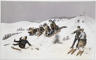 Luge - i "" Skisser över kanadensisk sport och tidsfördriv"" av Lieut. Henry Buckton Laurence