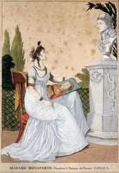 Madame Bonaparte ritar porträttet av förste konsul Josephine de Beauharnais (1763-1814) framför bysten av sin man Napoleon Bonaparte (1769-1821). Anonymt tryck. 1799-1804. Sön 0,24x0,17 m Malmaison, musee du chateau