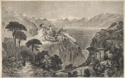 Madonna del Sasso, Schweiz - Vår Fru av Sassos kloster - nära Locarno vid Lago Maggiore - Kantonen Ticino i Schweiz - 1861