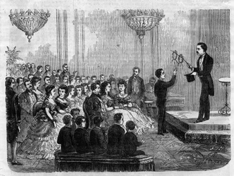 Magisk show som ges av Monsieur Faure Nicolay i närvaro av kejsar Napoleon III (1808-1873) och hans son Prince Imperial (1856-1879) 1870