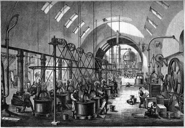 Huvudverkstäderna för det stora sockerraffinaderiet Launay, ägt av Mr. Cedard i Nantes 1864.