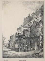Arab House - gravyr från 1889 i "History of human habitation at the Universal Exhibition of 1889, by Mr Charles GARNIER - Librairie centrale des beaux-arts Paris 1889