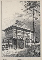 Maison Slave - gravyr från 1889 i "History of human habitation at the Universal Exhibition of 1889, by Mr Charles GARNIER - Librairie centrale des beaux-arts Paris 1889