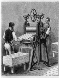 Skapa kort att spela med gamla metoder. Cylinder av spelkort. Gravyr från 1893.