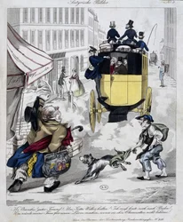 Man pressen saknar Omnibus. Tecknad film gjord omkring 1840