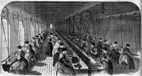 Tillverkning av cementee-penna: arbetare i en tryckeriverkstad i en fabrik i Birmingham i "" Le Journal Illustrous""