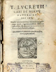 Manuskriptsida av volym 6 av ""De natura rerum "" (Från naturen) av den latinska filosofen Lucrece (Titus Lucretius Carus) (98-55 f.Kr.) 1564
