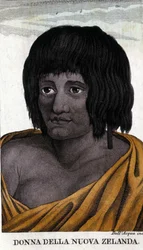 Maori kvinna från Nya Zeeland. Gravyr från början av 1800-talet.