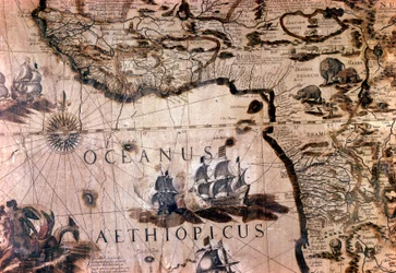 Karta över Afrika: detalj som visar Beninbukten med ön Saint Helene. 1600-talets Rom Italian Geographic Society