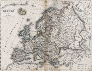 Karta över Europa. Andra hälften av 1800-talet. Italiensk Atlas. Stabilimento Civelli. Milano.
