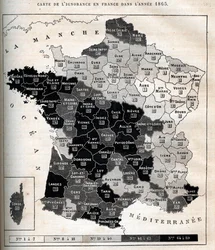 Karta över okunnighet i Frankrike 1865 -