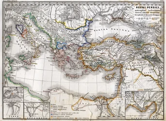 Karta över Persiska riket under Alexander den stores regeringstid. Atlas från 1865.