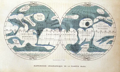 Karta över planeten Mars - i "" Popular Astronomy "" av Camille Flammarion, red. Marpon & Flammarion