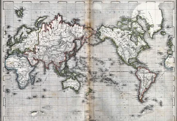 Världskarta. Italien. Gravyr sd. mitten av 1800-talet.