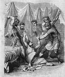 Marcus Hordeonius Flaccus, romersk senator, massakrerad av sina egna soldater under 100-talet. Gravyr från 1800-talet.