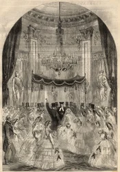 Äktenskap mellan Baron Alphonse de Rothschild (1827-1905) och Leonora de Rotschild (1837-1911). Maria lärde sig att kasta en drink på golvet, det sista steget i ett judiskt äktenskap som kallas "det krossade glaset". Gravyr i "" The Illustrated London News