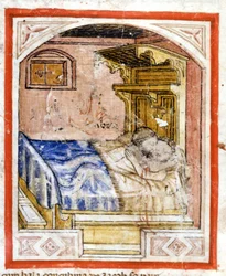 Parningsscen. Miniatyrer från codex 212 (eller Padovano Codice eller Bible of Padua) 1390-1400 Rovigo, Accademia dei Concordi