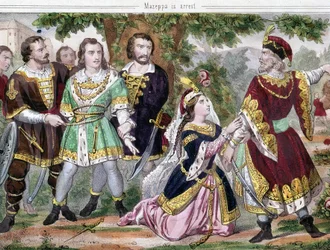 Mazeppa har stannat. Illustration till Lord Byrons dikt "Mazeppa"" publicerad 1819. 1800-talet.