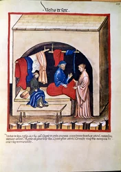 Medicinhandel: "" silke clothing trader"" Sidan hämtad från "" Tacuinum sanitatis"" (Cod. ser. nov. 2644) Runt 1400 Wien, Österrikes nationalbibliotek