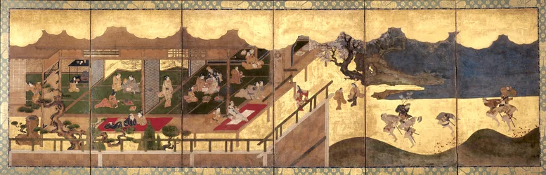 Merrymaking (bläck, färg och bladguld på papper)