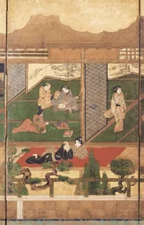 Merrymaking (bläck, färg och bladguld på papper)