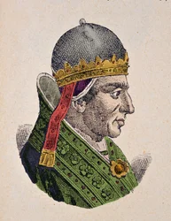 Medeltiden: representation av påven Gregoire XI (Gregorio eller Gregorius) (1329-1378) Gravyr från "" La storia dei papi del kort. Hergenrother” 1898