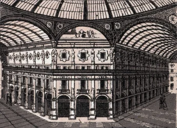 Milano, Italien: utsikt över galleriet Victor Emmanuel (Victor Emmanuel Arcade). i "" Världen illustrerar 168 vyer"" Odaterat (slutet av 1800-talet)