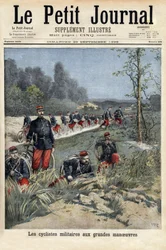 Militära cyklister vid de stora manövrarna. Gravyr i "" Le petit journal"" 1896-09-20. Selvas samling.
