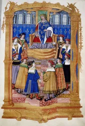Miniatyr från 1400- eller 1500-talet föreställande Ludvig XI (1423-1483) och riddarna av Mikaelsorden.