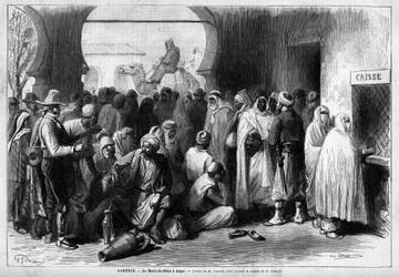 Mont de Piete (Mont-de-Piete) i Alger, Algeriet. Gravyr i "" Le Monde illustrious"" 1883. Privat samling.