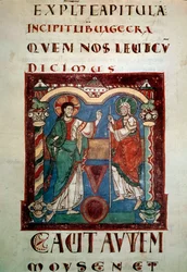 Månad före Gud. Upplyst sida från tropairen i Saint Martial de Limoges. Debut av 1000-talets Paris, B.N.