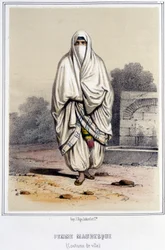 Morisk kvinna i stadsdräkt i Alger under andra hälften av 1800-talet.