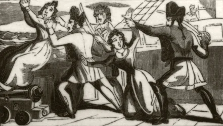 "Mrs Glass och hennes dotter vädjar till piraterna att rädda deras liv", ca 1836
