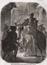Mordet på Ludvig I av Valois, hertig av Orléans (1372-1407), på gamla Rue du Temple av Jean sans Peur - i „Histoire de France“ av L.-P. Anquetil