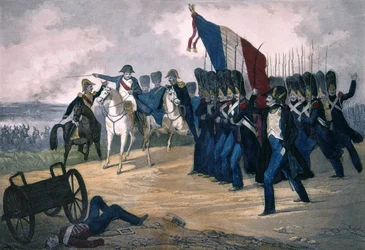 Napoleon I i Waterloo den 18/06/1815 - Gravyr från 1800-talet
