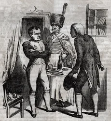 Napoleon I i närvaro av Jean Nicolas Corvisart (1755-1821) läkare engelsk gravyr i "La Sante Universelle - Guide Medical des Families"" 1852